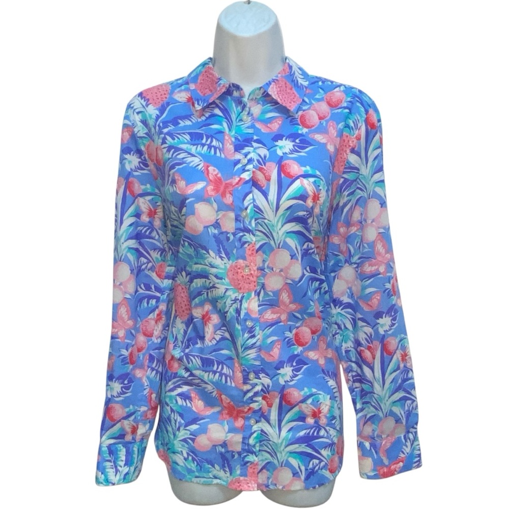 TALBOTS Factory Ratti Tropical Print Cotton Button Up Shirt - Women’s Medium